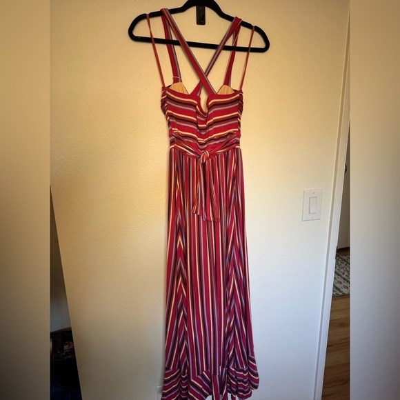 NEW Maeve Anthropologie Striped Ruffle Maxi Dress Pink Red Size Small NWOT - Picture 5 of 9